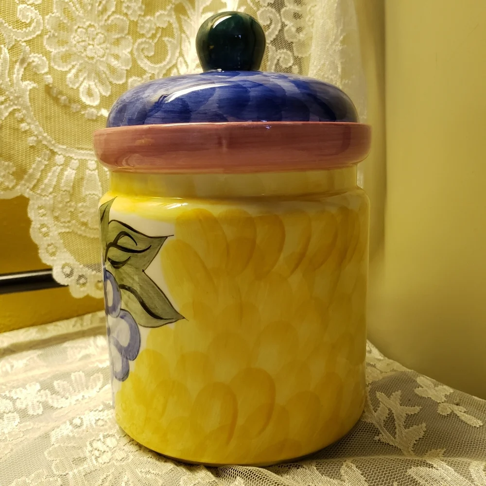 Vtg Canister Cookie Jar GEI Grapes Sealing Lid